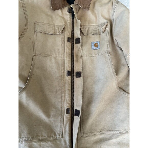 CARHARTT  Duck Chore Coat Tan 2XL Distressed Blanket Lined Workwear - Picture 8 of 12